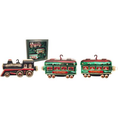Christbaumschmuck KREBS GLAS LAUSCHA "Nachtzug Lokomotive", grün, B:5cm H:14cm T:5cm Ø:14cm, Glas, Weihnachtsbaumschmuck, Glas, 3 Stück
