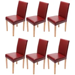 Mendler 6er-Set Esszimmerstuhl Stuhl Küchenstuhl Littau ~ Leder, rot, helle Beine
