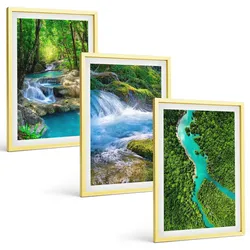 BILDER SET 3er Set - 40x60 cm Goldrahmen - Grüne Wälder, kristallklares Wasser