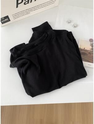 Multisell Products Hub Thin Soft Waxy Fit Splice Long Sleeve T shirt Women, Solid Color Backing Top black m