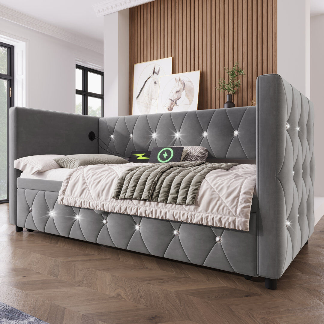 Lark Manor Borges Single (3') Bed Frame Grey 194cm W X 203cm L