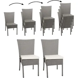2er-Set Poly-Rattan Stuhl MCW-G19, Balkonstuhl Gartenstuhl, stapelbar ~ grau, Kissen creme