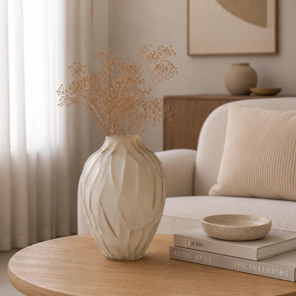 Countryfield Vaas Reina S beige, keramiek en glas, H 30 cm x B 42 cm x D 30 cm