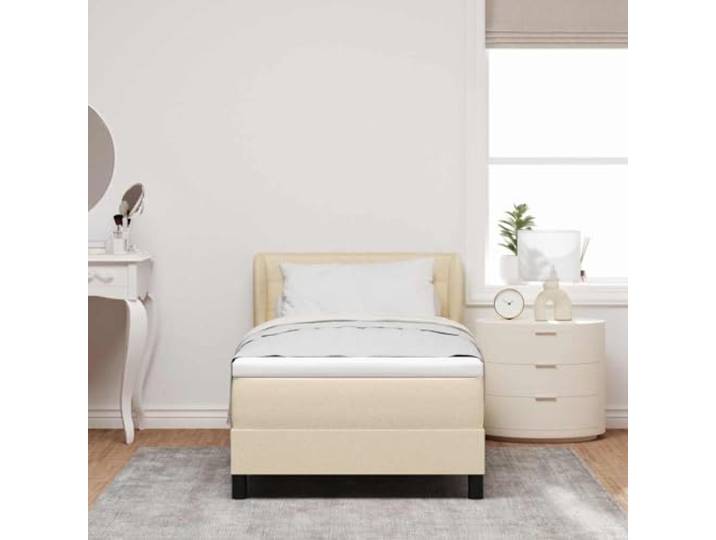 KTHLBRH Boxspringbett mit Matratze creme 90 x 200 cm Stoff Engineered Holzrahmen, verstellbares Kopfteil, stabile Struktur, Schlafzimmer