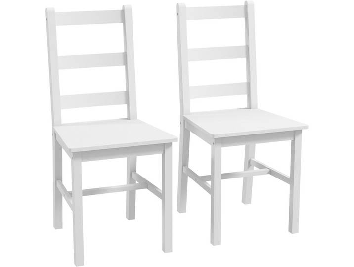 Homcom Esszimmerstühle 2er Set Holz Küchenstuhl mit Leistenrücklehne, Rutschfest, Weiß, 46x90x41.5 cm, Esszimmer, Stuhl