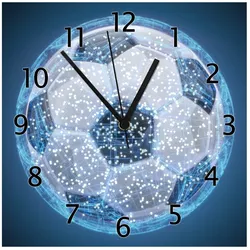 Wallario Uhr 30 x 30 cm, schwarze Zeiger Fußball digital - Netzwerk in blau