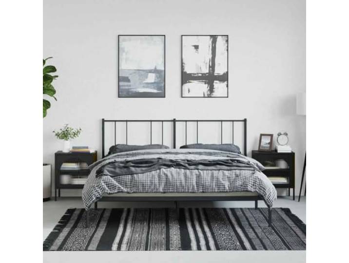HEFZGDB Nachttische 2 STK. Schwarz 50x35x60 cm Glas und Stahl mit Einlegeboden und Nivellierfüßen für Stauraum und Stabilität