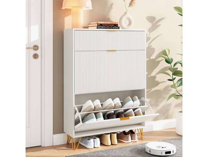 Meuble à chaussures blanc coffre à chaussures étagère à chaussures pour couloir meuble à chaussures d'entrée anti-basculement