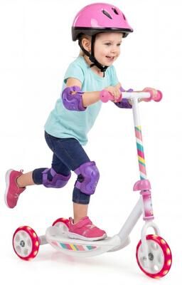 Costway Toddlers Kick Scooter with LED Light-Up Wheels and Wide Anti-Slip Deck for Boys and Girls-Pink