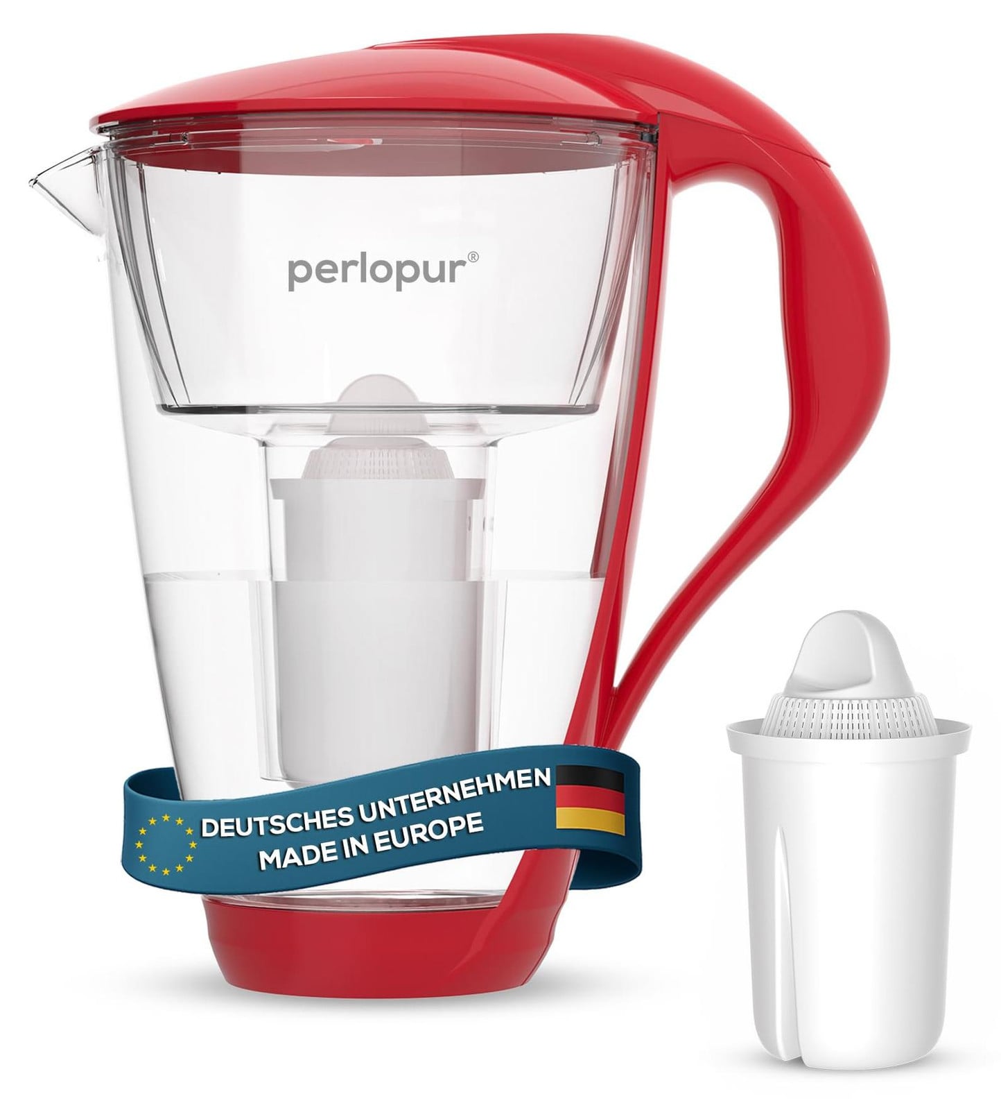 Dripio Glazen waterfilter rood, 2 liter, met 1 filterpatroon