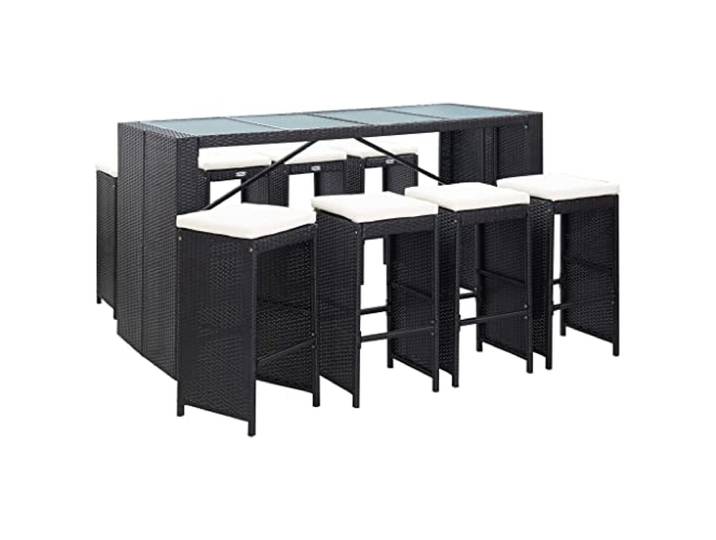 RJPLMFV Bar-Set für den Außenbereich, 9-teilig, Kunstharz, geflochten, Schwarz