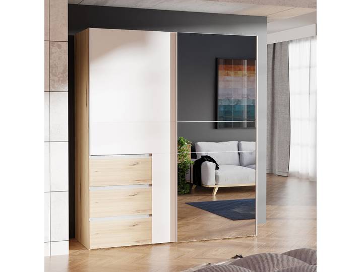 Armoire à portes coulissantes Tover 170cm Blanc/Marron/Blanc/Imitation chêne Artisan