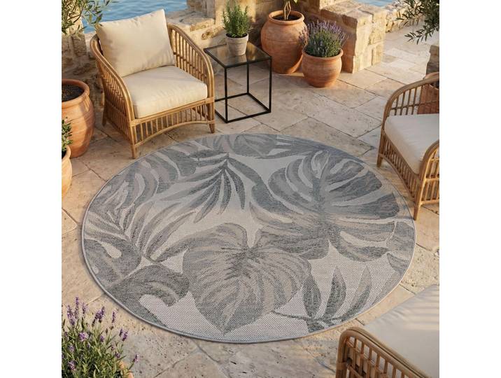 Outdoorteppich AYYILDIZ TEPPICHE DESERT 1302 , auch als Läufer und Rund erhältlich , grau, H:5mm Ø:160cm, Polypropylen, Teppiche, Outdoorteppich, In und Outdoor, pflegeleicht, Wohnzimmer, Aussenbereich