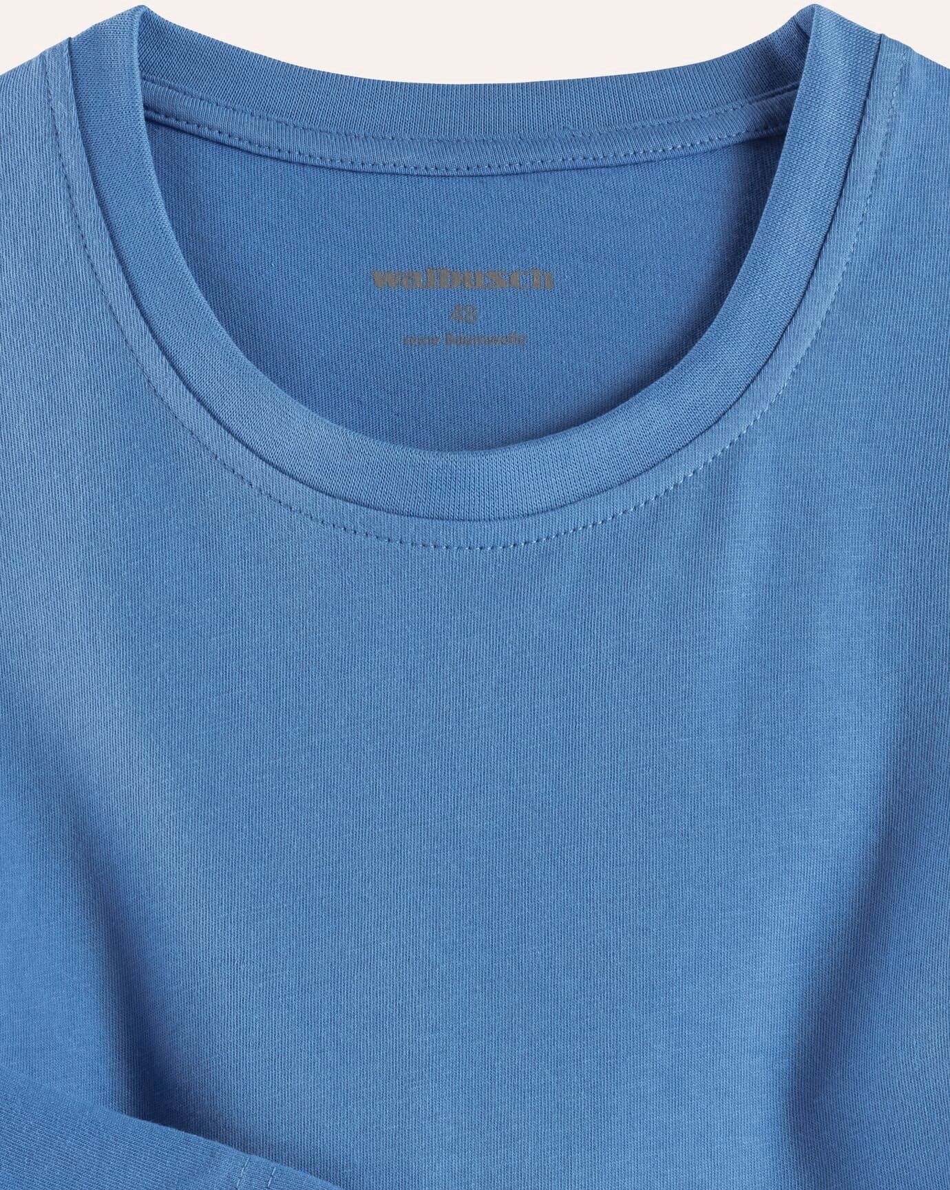 Walbusch Langarm-Shirt Rundhalsausschnitt, , Farbe Blau, 52, reine weiche Baumwolle bequem und formstabil Herren