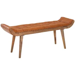 WOHNLING WL6.479 Sitzbank Echtleder / Massivholz 125x50x38 cm Chesterfield Braun