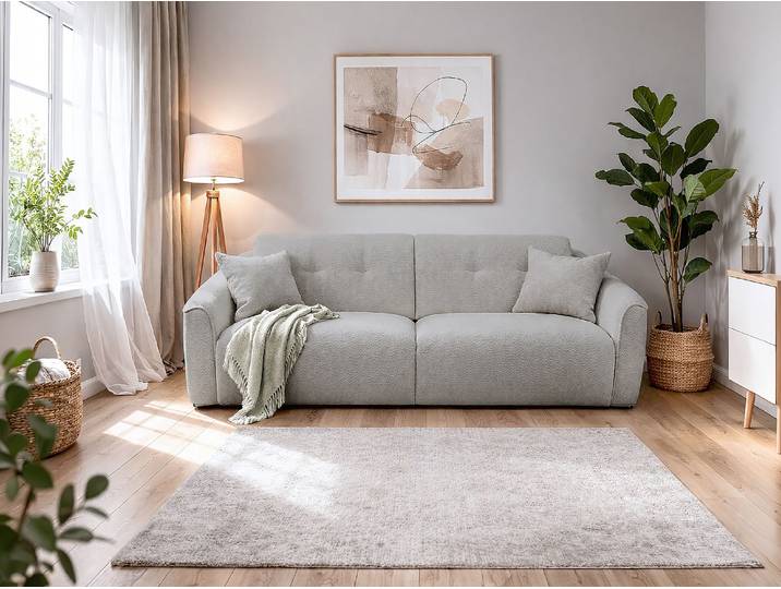 3-Sitzer-Schlafsofa mit Schnellverstellung aus strukturiertem Beige-Stoff - Liegefläche 140 cm - 16 cm Memory-Schaum-Matratze ASUFA