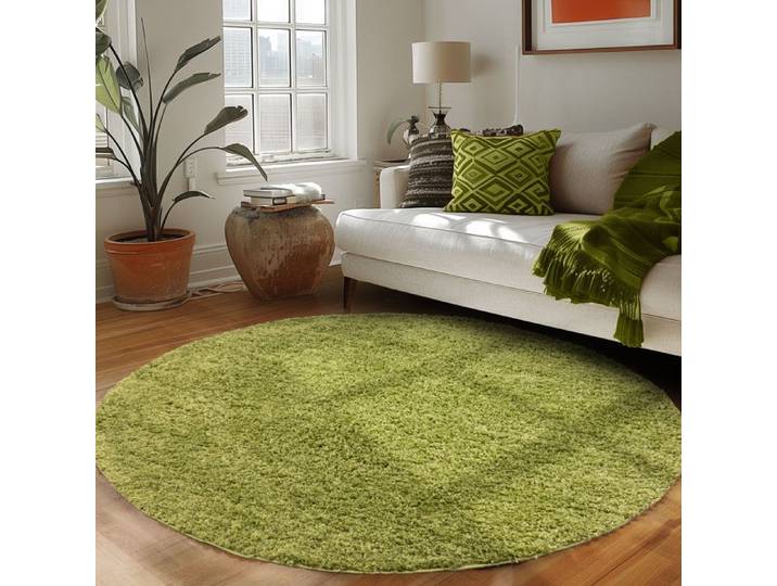 Tapis Salon Shaggy - Mylan - Vert - 200 cm Rond - 100% Polypropylène - CARPETTEX