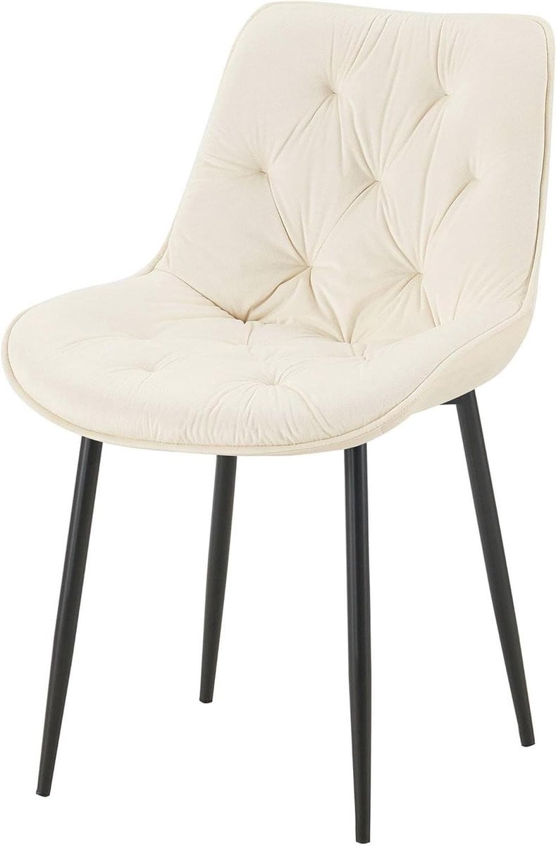 Eetkamerstoel Wallace - Creme - Met Metalen Frame - Hoogte: 84 cm