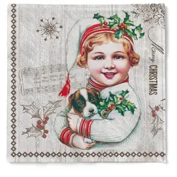 Sovie HOME Serviette Puppy aus Tissue 33 x 33 cm, 20 Stück - Weihnachten Nostalgie