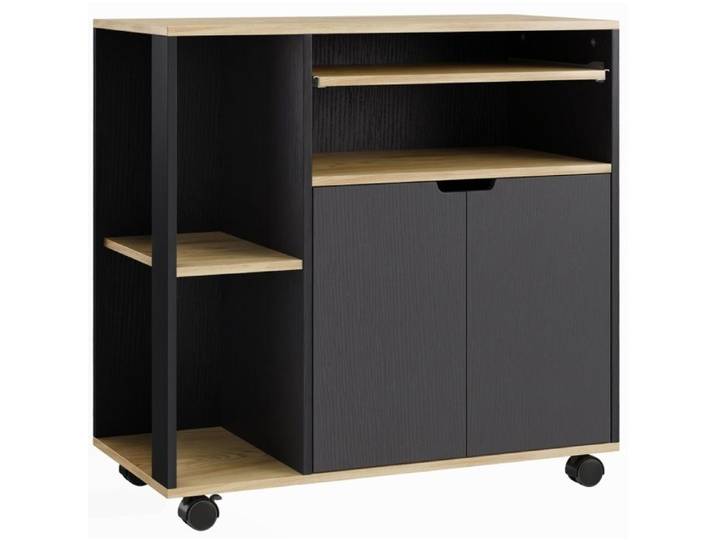 ROVRYN Desserte de cuisine roulante 80 x 40 x 82 cm avec plan de travail placard 2 portes noir