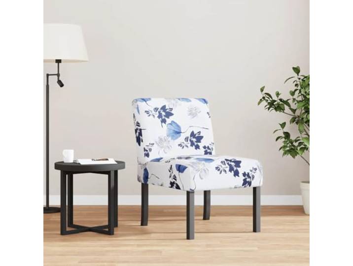 NLQMSU Sessel ohne Armlehnen, blauer Stoff mit Blumen Atmungsaktiver Stoff, Holzbeine, Sperrholzrahmen, gepolsterter Sitz, Leseecke, Wohnzimmer, Entspannung