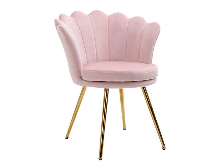 ComfortXL Armlehnstuhl De-13188 Muschelform & goldene Metallfüße Rosé, Pink, 64x77x67 cm, Esszimmer, Stühle