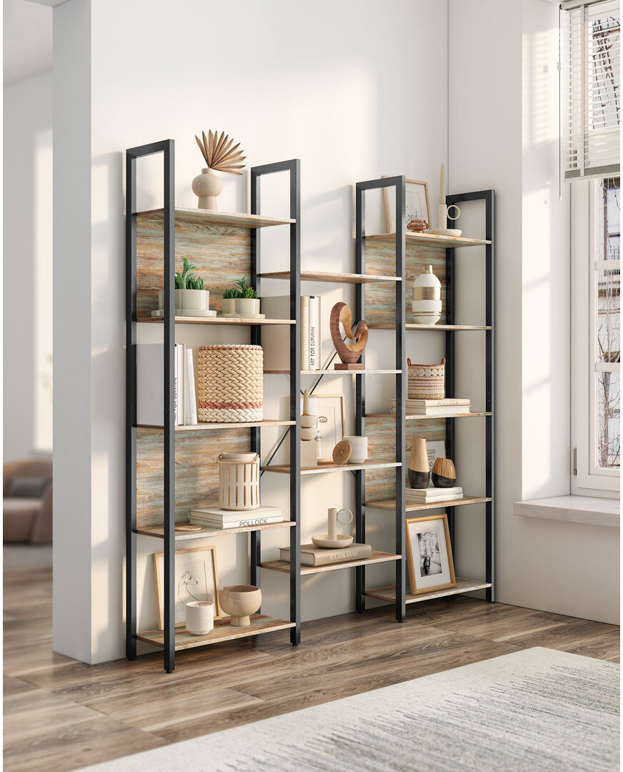 Trent Austin Design Jaliyah 166 cm H x 158 cm W Steel Etagere Bookcase Oak/Blue Grains/Black