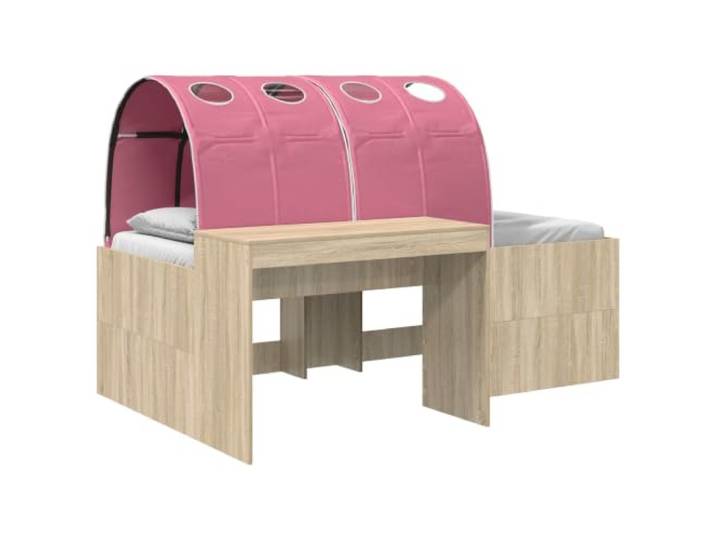 Keeushr Bett mit 3 STK. Artisian Eiche und Pink Holzwerkstoff Lattenrost mit Holzlatten, Mikrofaserakzente, robuste Bauweise, einfache Montage, modernes Design