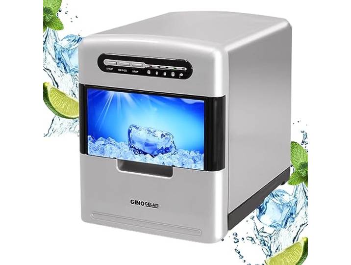 Syntrox Germany Eiswürfelmaschine Korai (Edelstahl + Display + Kontrollleuchten), Eiswürfelgrößen anpassbar, Eiswürfelherstellung zu Hause, Einfache Bedienung, Automatische Abschaltung
