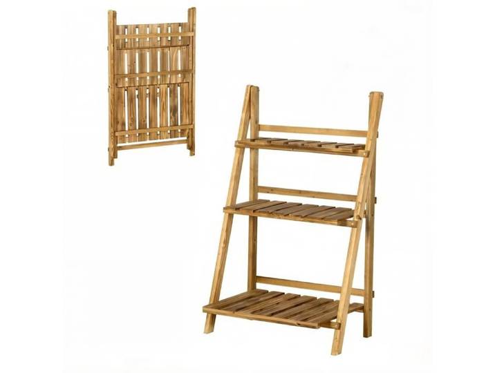Étagère à plantes pliable à 3 niveaux en bois de sapin marron design échelle intérieur et extérieur
