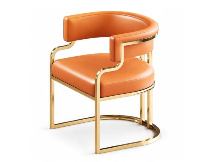JS Ellie Esszimmerstuhl Kunstleder mit Armlehnen, Metallgestell in Gold Gebogene Lehne, Polstersitz, Pflegeleichter Bezug für Esszimmer, Büros und Empfangsräume(Orange,set of 1)