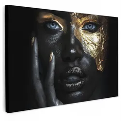 LEINWANDBILD Frau - Gold - Porträt - Schwarz-Weiß - Luxus Gemälde 60x40 cm