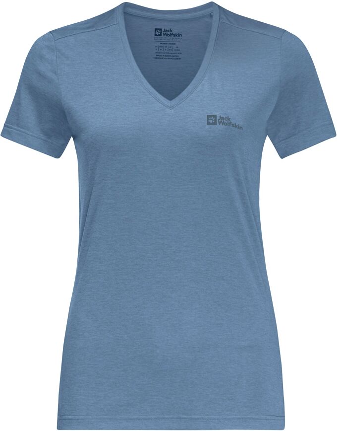 V-Shirt JACK WOLFSKIN "CROSSTRAIL T WOMEN", Damen, Gr. XS (34), blau (elemental, blau), OBERSTOFF: 100% POLYESTER, Shirts V-Shirt elemental, blau XS (34)