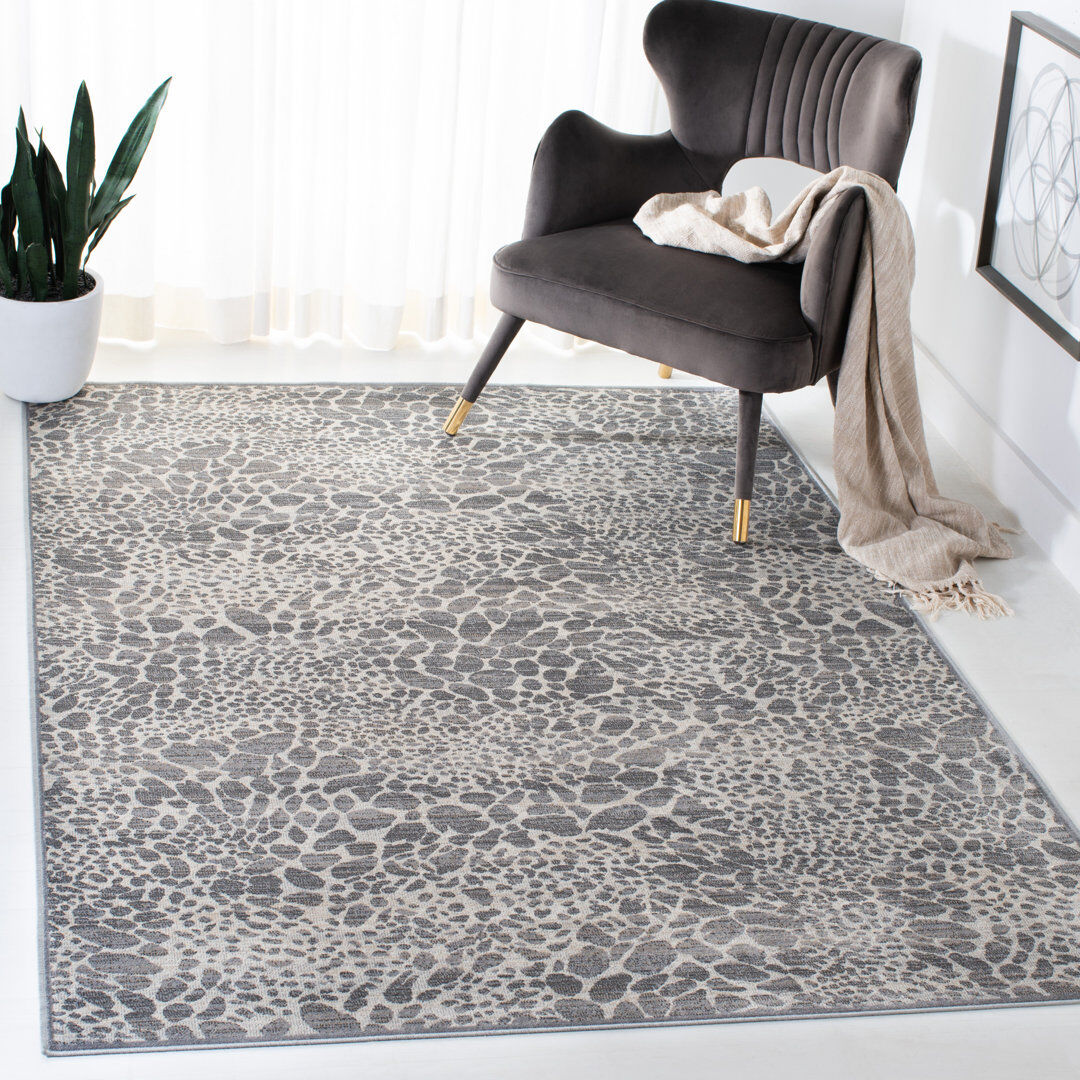 World Menagerie Osbourne Rectangle Animal Print Viscose Area Rug Ivory/Grey Rectangle 122 x 183 cm