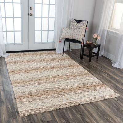 NAVATEXTURA Sun Beige and Tan Geometric Hand-woven Wool Blend Rug