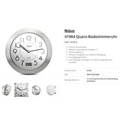 Mebus 41964 Quarz Wanduhr Aluminium Badezimmer-/Feuchtraum geeignet