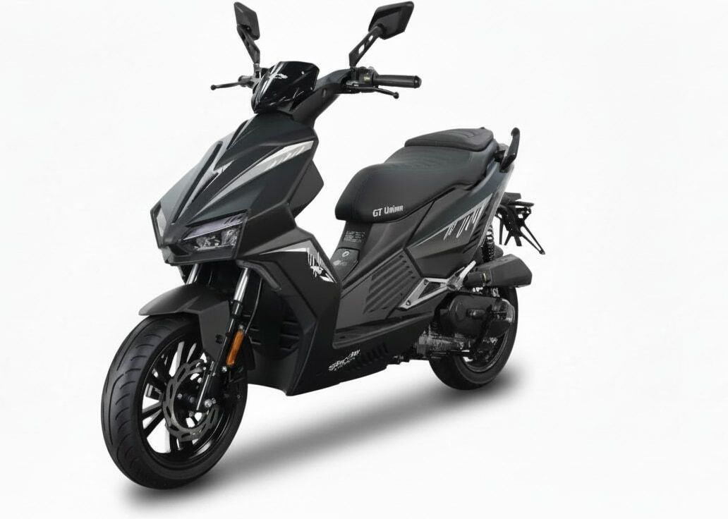 Motorroller GT UNION "Matador A7, 50 ccm, 25 km/h", schwarz (mattschwarz, schwarz), Motorroller, ohne Topcase, 25 km/h, B:74,4cm H:110cm L:190,7cm
