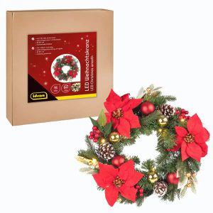 Idena Weihnachtskranz 31902, Ø 40 cm, Tannenzweige aus Kunststoff, mit 15 LEDs, batteriebetrieben