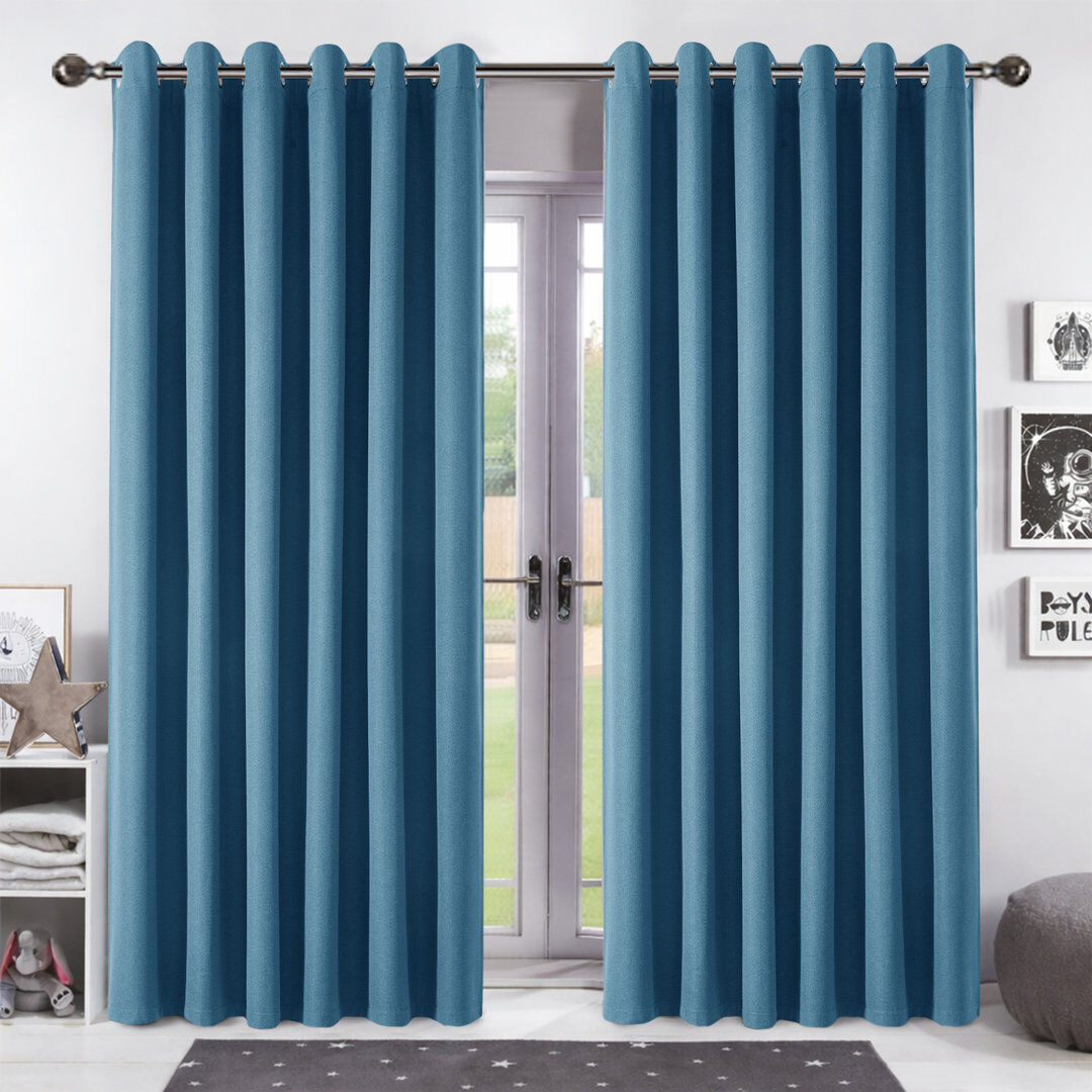 Aspire Homeware Linen 100% Blackout Curtain Pair for Maximum Privacy and Light Control Blue 228cm Width x 228cm Drop