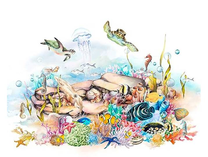 Rasch Digitaldruck Vlies Fische Korallen Steine Meer Weiß Blau 365030