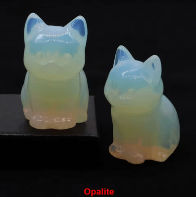 Inspire Picks Hand Carved Amethyst Cat Figurine Crystal Animal Statue For Chakra Healing & Meditation Decor opalite 1pc
