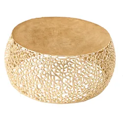 riess-ambiente Couchtisch ABSTRACT LEAF - Runder Couchtisch 75cm gold Metall filigrane Handarbeit Vintage Design