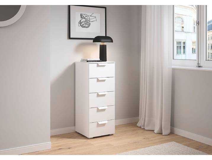 Commode Aditio avec 5 tiroirs 40cm Blanc/Blanc alpin Blanc
