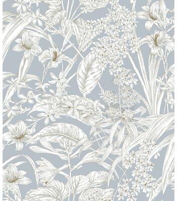 York Wallcoverings Orchid Conservatory Toile Blue & Taupe Wallpaper