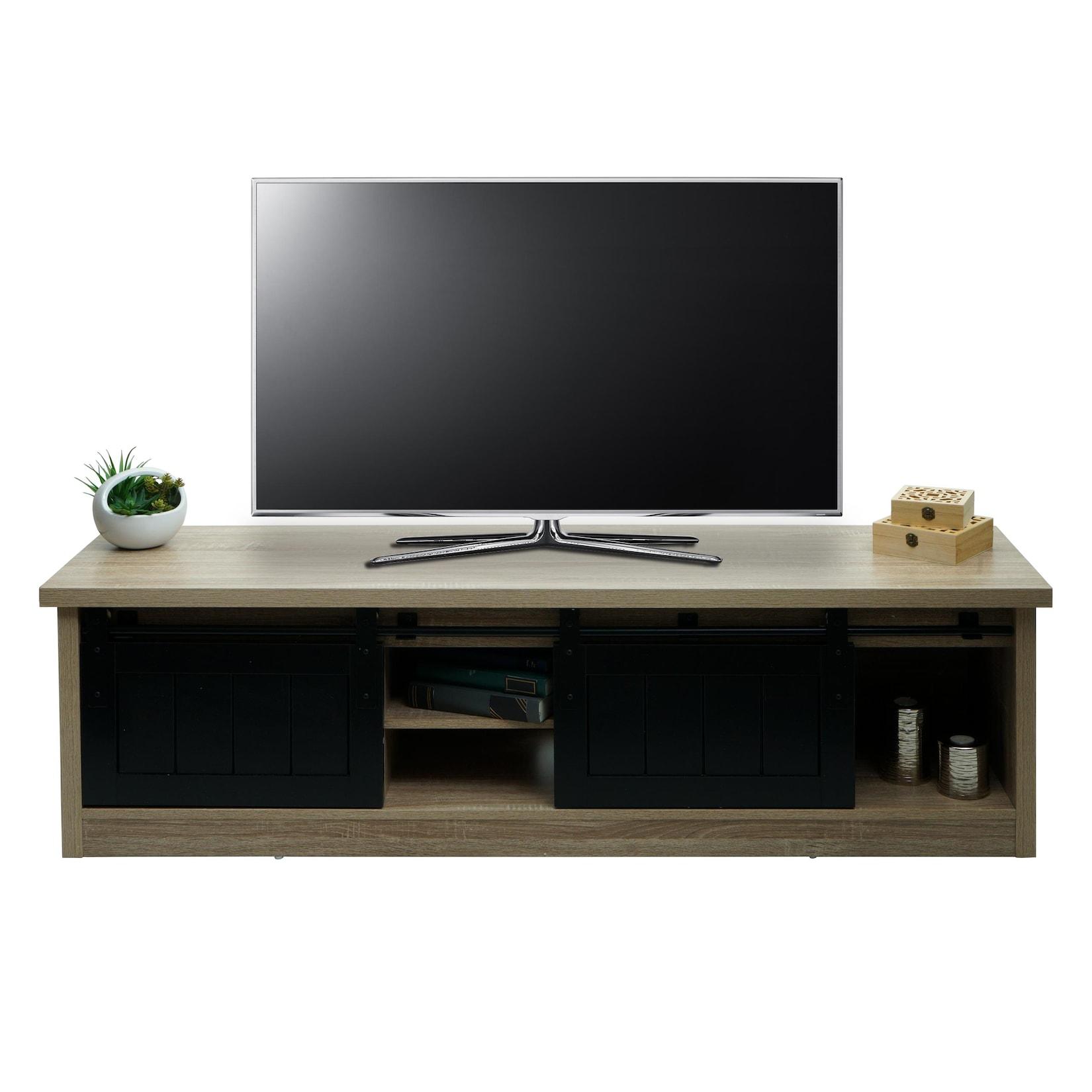 TV-Rack MCW-K75, Fernsehtisch TV-Board, Schiebetüren Staufächer, Holz-Optik Industrial Metall 43x150x40cm ~ naturfarben