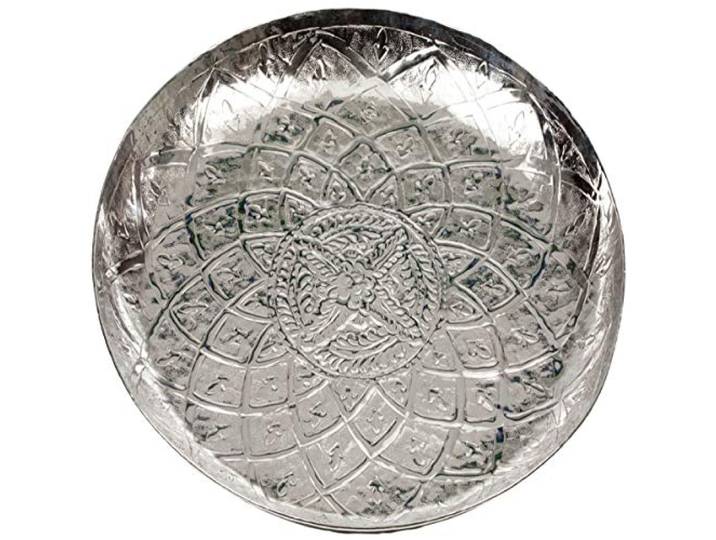 SILBERKANNE Marokkanisches Serviertablett 55cm – Orientalisches Deko-Tablett aus Premium Aluminium – Silbernes Design – Rund