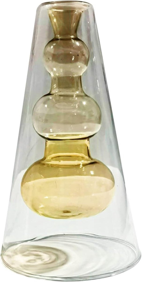 Glazen Bubbelvaas Transparant - Decoratieve Dubbelwandige Vaas - Hoogte: 22 cm