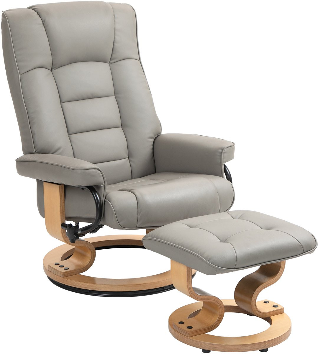 Grijs kunstlederen relaxfauteuil met voetenbank, draaibaar en kantelbaar