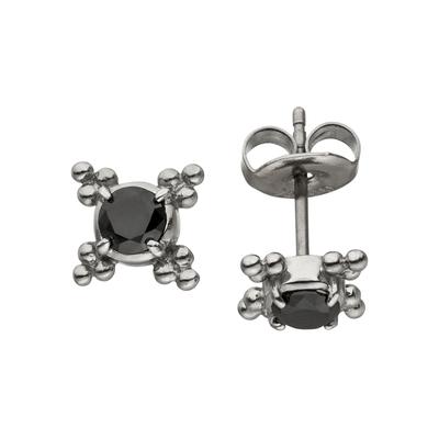 Paar Ohrstecker JOBO "Ohrringe 7 mm", schwarz (schwarz, schwarz), Ohrringe, Damen, Edelstahl, Edelstahl mit schwarzen Zirkonia
