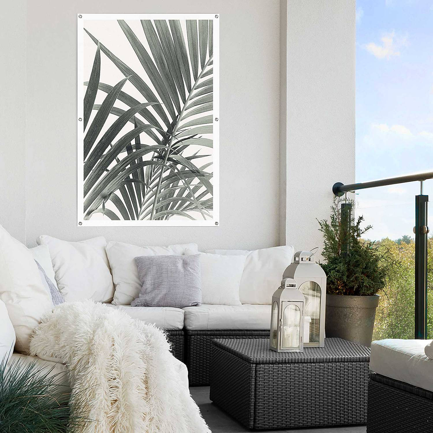 home24 Outdoor-poster Palmbladeren Groen PVC B: 80 cm, H: 120 cm